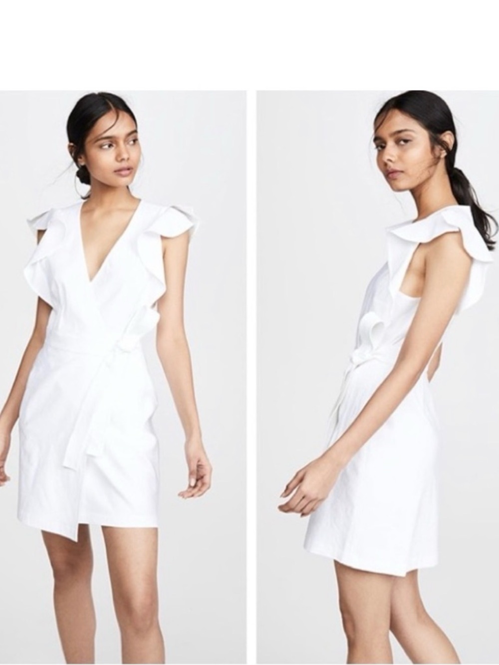 A.L.C. Sidelle Linen Blend White Wrap Mini Dress with Ruffle Sleeves, size S